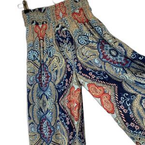 Band of‎ Gypsies Palazzo Pants Smocked Waist Tie Belt Slits Bohemian Wide Small